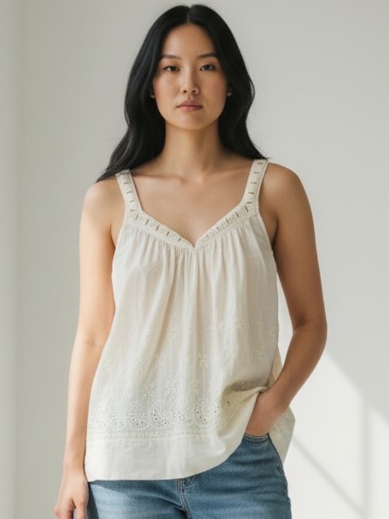 aerie Tops - Aerie Cream Smocked Tank Top size L